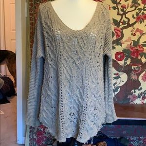 Free People Distressed Cable Sweater Tan S